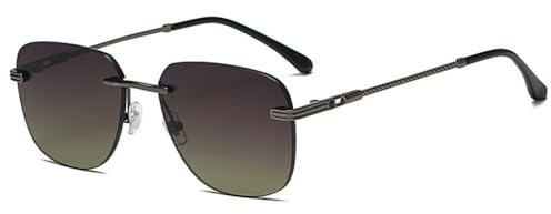 LCHJX Square Rimless Sunglasses Women Men Red Mirror Yellow Lens Metal Frame Fashion Vintage Frameless Sun Glasses Ladies