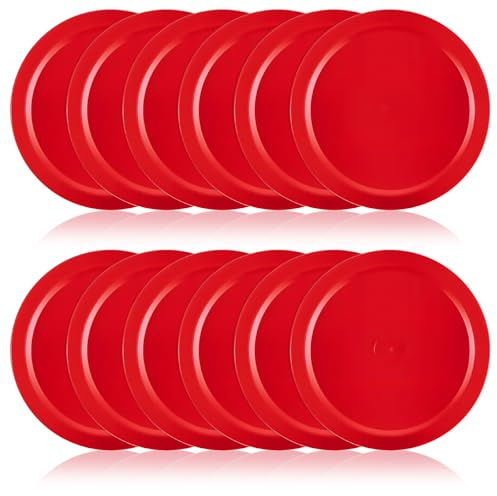 12 Pcs Air Hockey Pucks, 2.5 inch Air Hockeys Replacement, Red Durable Hockey Puck for Air Hockey Table and Paddles, Game Tables Accessories Compatible with Standard Pushers and Goals