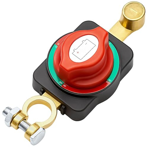 Coupe Circuit Batterie 12-48V, Coupe Batterie 360° Réglable Étanche, Disjoncteur Haute Conductivité, Commutateur de Déconnexion Laiton pour Voiture Moto Camion Yacht Bateau Caravane