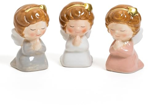 Vimin Box Juego de 3 ángeles de cerámica de colores | Decoración para casa navideña | Adornos de colección, figuras de ángeles, 6 x 4,5 x 8,5 cm de altura – Ideas de regalo