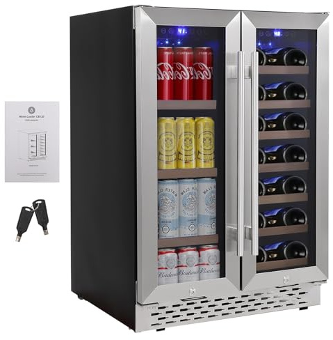 Takywep 120-Bottle Dual Zone Wine Cooler, Built-In/Free Standing, Digital Control, Lock, 60 Cans Capacity