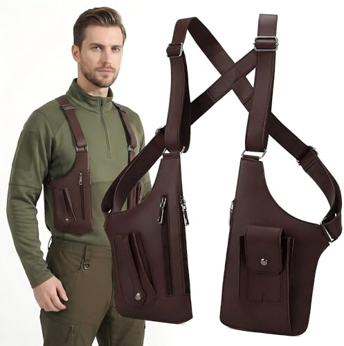 Uoocg Bolso de hombro/antebrazo para hombre de cuero a prueba de robo con diseño de múltiples bolsillos y correas ajustables ocultas (marrón)