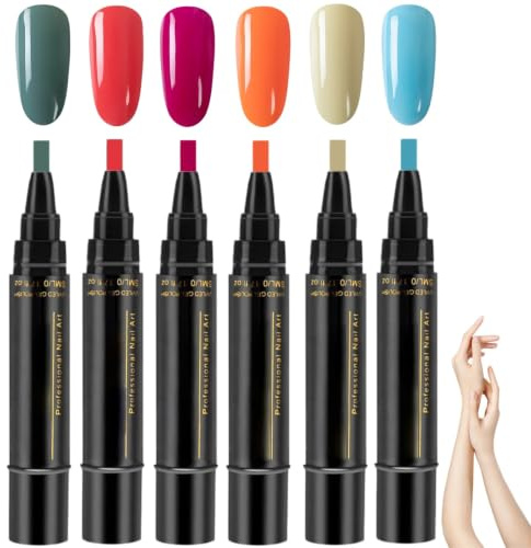6 Stück 3 In 1 Nagellackstifte,Langhaltendes Gel Nagellack Stift Set,Nagellack Stift,Gel Nagellackstifte,Nail Art Marker,Nail Art Pens für DIY Nagelkunst,Maniküre Werkzeuge,Benötigt UV-Lampe
