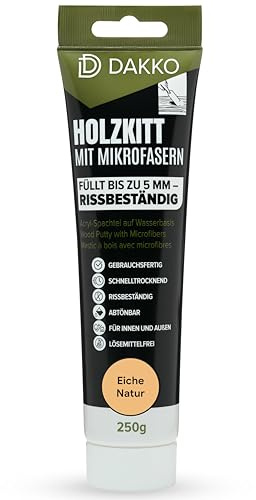 DAKKO Holzkitt 250 g Eiche Natur Holzspachtelmasse mit Bambusfasern - Füllmasse zur Reparatur von Schäden für Möbel Türen und Risse Innen und Außen schnelltrocknend rissbeständig