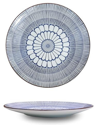 26cm Dinner Plates Set 4 Llano Mandala Blue, Tableware Porcelain 4-Piece 10 inches Large Main Course Plate Dinner Serving Dishes Sets, Dishwasher and Microwave Safe (Llano Mandala)