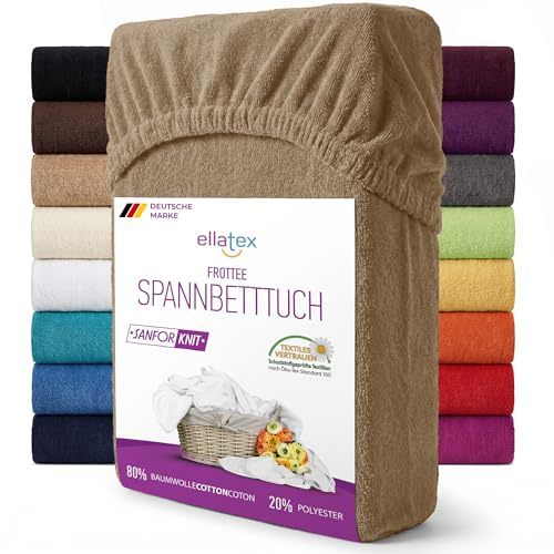 EllaTex Frottee Spannbettlaken 90x200–100x200 – 200 g/m², weich, saugfähig & langlebig, elastisches Spannbetttuch, Farbe: Sand