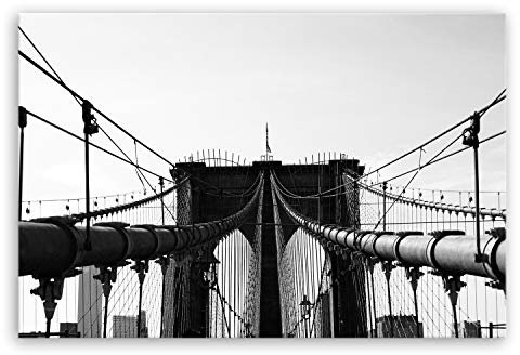 ge Bildet Bild auf Leinwand | Brooklyn Bridge in New York - Schwarz Weiß C in 120x80 cm als Wandbild XXL | Wand-deko Dekoration Wohnung modern Bilder | 2283II