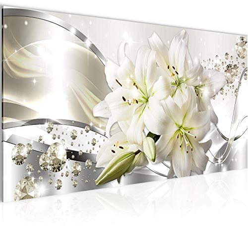 Runa Art Wandbild Blumen Lilien 1 Teilig 100 x 40 cm Modern Bild auf Vlies Leinwand Abstrakt Wohnzimmer Grau Grün 021812b