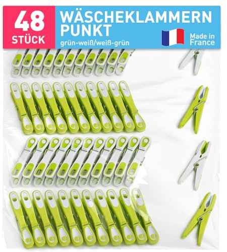 culiclean Wäscheklammern ohne Abdruck stabil in Punkt Ecoline Design 48x Wäscheklammer grün weiß, robuste Kluppen Soft Grip Clip Clothes Pegs UV beständig Klammern zum Aufhängen von Wäsche, Socken