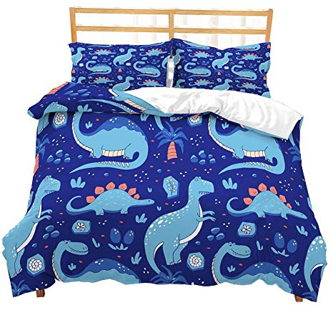 BeSpring Boys Cartoon Dinosaur Family Bedding Set Twin Full Queen King Size Bedclothes Duvet Cover Set 3 PCS Bed Linen Set No Filling