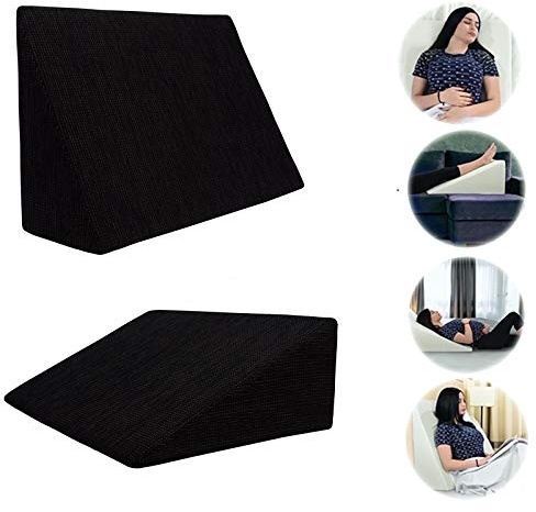 BUY ALL HERE Large Triangle Bedding Wedge Foam Pillow for Acid Reflux Flex - Reduce Back Neck Shoulder Knee Leg Sciatica Pain - Blood Circulation - Removable Zip Cover in Black - Made in UK