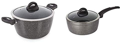 Tower Cerastone Induction Casserole Dish with Glass Lid, Non Stick Ceramic Coating, Easy to Clean, Graphite, 24 cm & Cerastone Induction Saucepan, Non Stick Ceramic Coating, Graphite, 22 cm