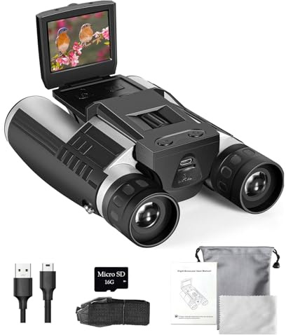 Binocolo digitale con display LCD da 2 pollici con fotocamera 12x32 5MP scattare foto telescopio video per guardare uccelli calcio gioco concerto sportivo con 16 GB Memery Card Strap & Pouch