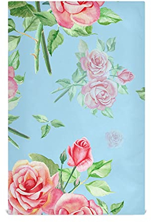 Moyyo Watercolor Pink Roses Blue Tea Towels Set of 4 Pcs Soft and Absorbent Kitchen Towels with Hanging Loop Polyester Large Hand Towels Dishcloths Bar Towel Cleaning Cloth for Dishes Glasses Countert