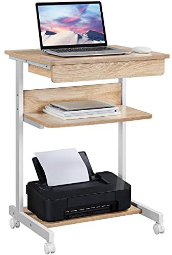 Yaheetech Mesa Ordenador con Ruedas Escritorios Ordenador Pequeña con Bandeja de Teclado Mesa Gaming con Cajón para Estudio,Espacio Límite Negro 79,5x56x51cm Roble Claro
