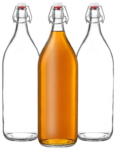 KADAX Botellas de cristal, botellas de licor de fruta, botella vintage de vidrio de soda, botella transparente, botella de licor de membrillo (1,9 L, 3 unidades)