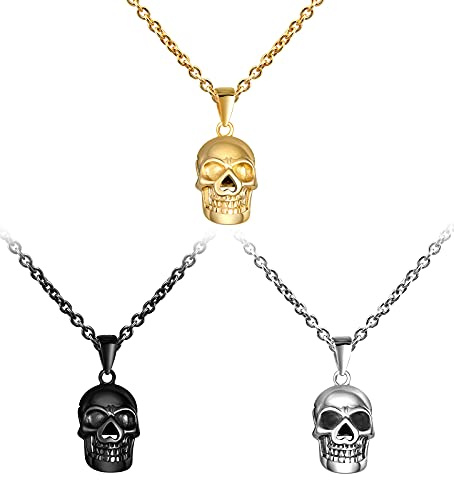 Feilok Edelstahl Herren Halskette mit Skelett Anhänger Hip-Hop Kette Männer Ketten Necklaces Stahl Kette für Männer Junge Teenager