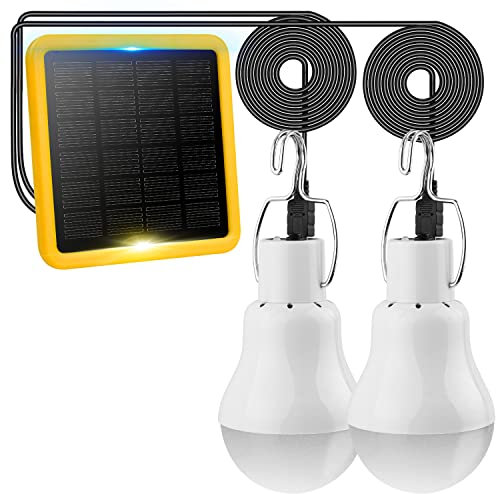 2 Pack Solar Powered Led Shed Light Bulb, TechKen Portable Lantern Lamp with Panel for Indoor Outdoor Kitchen Garden Patio Yard Hiking Camping Tent Fishing (UK3)