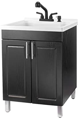 JS Jackson Supplies Black Utility Sink Vanity Cabinet with White Laundry Tub, Pull-Out Sprayer Faucet with Black Finish for Laundry Room, Mudroom, Basement