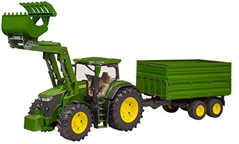 bruder 03155 - John Deere 7R 350 mit Frontlader und Tandemachstransportanhänger - 1:16 Fahrzeug, Traktor, Bulldog, Schlepper, Trecker, Landwirtschaft, Bauernhof, Anhänger, Kipper, bworld, Spielzeug