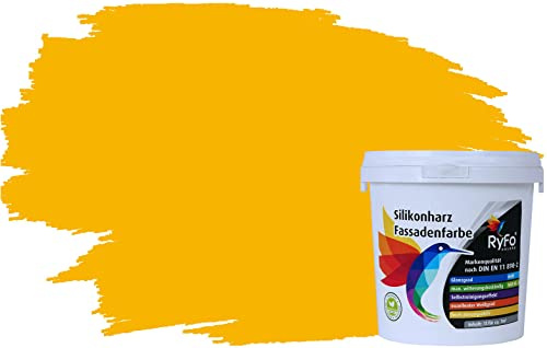 RyFo Colors Silikonharz Fassadenfarbe Lotuseffekt Trend Rapsgelb 1l - bunte Fassadenfarbe, weitere Gelb Farbtöne und Größen erhältlich, Deckkraft Klasse 1