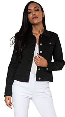 Nina Carter J212 Chaqueta de jeans de mujer Slim-Fit – Chaqueta de entretiempo en color con cuello Kent y bolsillos – Chaqueta para primavera y verano elástica, M