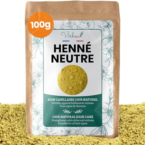 VIRHEA® Henna Neutra en Polvo 100g - Hena Incolora para el Cuidado del Pelo sin Tintes Químicos - Fortalecedor Capilar Suave y Neutro para Todo Tipo de Cabello y Cuero Cabelludo