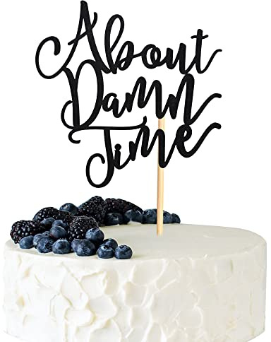 Arthsdite About Damn Time Wedding Cake Topper, Wedding Engagement Anniversary Party Decorations Supplies, Finally Cake Decor, Party Decorations - Black Glitter