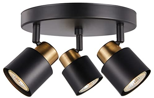 CRAFTRONOS 3 Light Track Lighting Kit, Matt Black Brass Finish Canopy with Moden Flush Mount Ceiling Spotlight for Kitchen,Dining,Living Room,Home Improvement