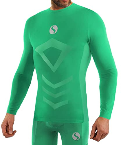 sesto senso Maglietta Sportiva da Uomo a Maniche Lunghe Biancheria Intima Termica a Compressione S/M Green Verde