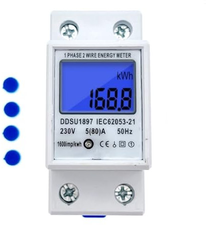 JZK Compteur d'énergie numérique LCD intelligent - Monophasé, montable sur rail DIN, 230V 5 (80) A avec affichage numérique - pour une mesure précise de la consommation électrique