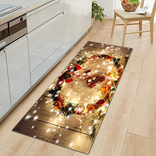 GOKSEL Läufer rutschfestes Küchenmatten Weihnachten&Kreis Barrier Teppiche mit Gummirücken saugfähig waschbarer Teppich für Flur Küche Eingang 60 x 180cm