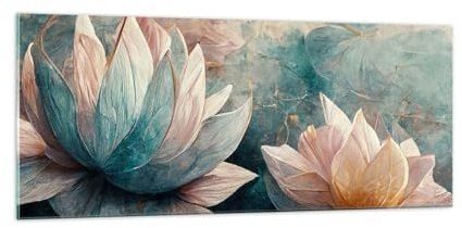Panorama Bilder auf Glas 100x40cm Glasbild Blumen Art Deco Lotus Groß Wanddeko Bild im Glas Schlafzimmer Küche Wandbilder Dekoration Wohnzimmer Modern Wall Decor Wand Kunstdruck Art GAB100x40-5976