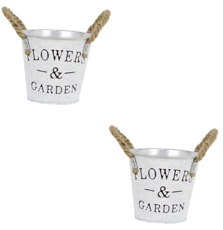 MAGICLULU 2pcs Flower Vase Iron Flower Bucket Watering Can Desktop Ornament for Home Garden Decor Vintage Style Iron Pot for Indoor Outdoor Use