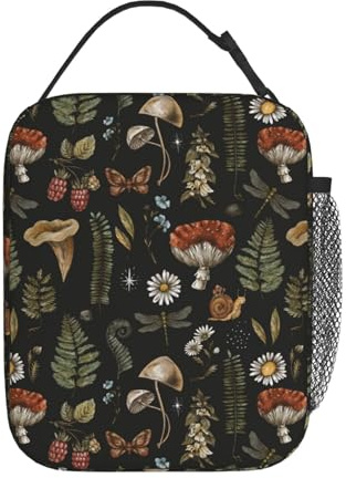 Gianlaima Retro Forest Nature Mushroom Plant Forest Lunch Bag Portable Insulated Lunch Bag Reusable Cooler Totes For Women Men Adults Work Picnic Camping