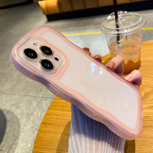ADKOT Custodia per telefono trasparente con ricci ondulati carini per iPhone 14 Pro Max 14 13 12 11 XS XR X 7 8 Plus Mini Cover morbida in silicone, rosa, per iPhone 14 Pro