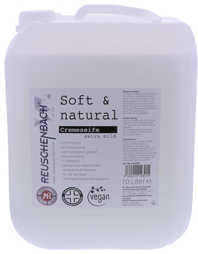 Reuschenbach Vegane Cremeseife Soft & Natural 10L - Extra Milde Handseife für Lebensmittelverarbeitende Betriebe - Dermatologisch Getestet