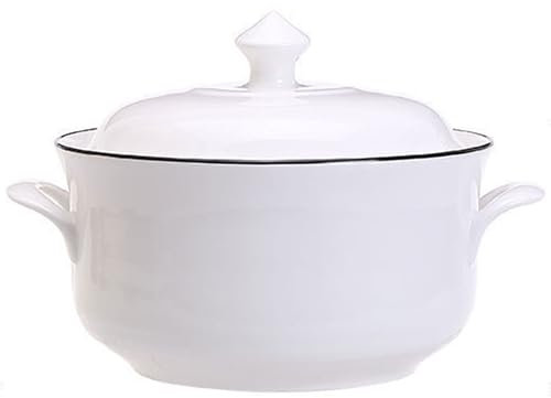 STJNFCY Sopa de Porcelana sopera con Tapa con Asas 1800 ml Juego de cerámica Blanca Francesa para Hornear,1800ml