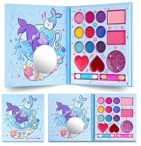 Aomig Kinderschminke, 14 Farben Kinderschminke Set Mädchen, Waschbares, Sicheres und Ungiftiges Schminkset, Geeignet für Weihnachten, Geburtstag, Karnevalsgeschenke für Kinder über 4 Jahre(Blau)