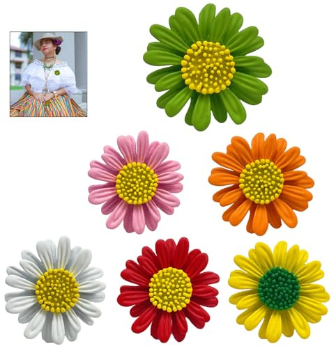 CQADSC 6 Pcs Sophisticated Daisy Flower Brooches Daffodil Brooch Sunflower Ladies Fashion Brooches for Backpacks Jackets Hat Clothing DIY Crafts Decoration Accessories
