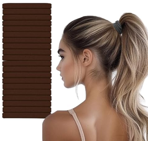 Vrose Flosi 20pcs Thick Seamless Hair Ties for Curly Heavy and Long Hair - Hair Elastics for Women Men Girls Big Pony tails Holders Updos & Braids For All Hair Types No Damage No Tangle & No Breakage