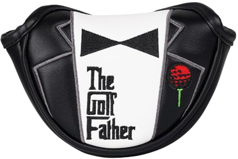 Housse de putter de golf mi-maillet magnétique en cuir synthétique noir et blanc