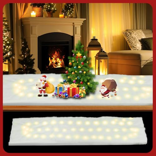 Bindokun Neve Finta per Villaggio Natalizio Coperta da Neve Natalizia con Luce LED Calda 150 cm x 40 cm Rotolo di Neve Artificiale Morbida Coperta da Neve di Natale Decorazioni Natalizie per Interni
