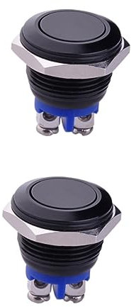 FUNOMOCYA Pulsante Momentaneo Da 12 V 2 Pezzi Con Guscio Metallico Terminali A Vite Nero Montaggio Da 16 Mm Per Auto Camion Camper Barca