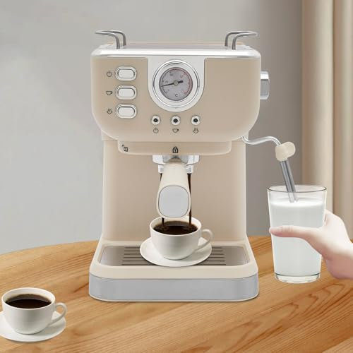 ARBGO Espresso - Máquina portafiltro (20 bar, acero inoxidable, con espumador de leche profesional, cafetera espresso pequeña para capuchino, latte y macchiato, depósito de agua de 1,5 L), color