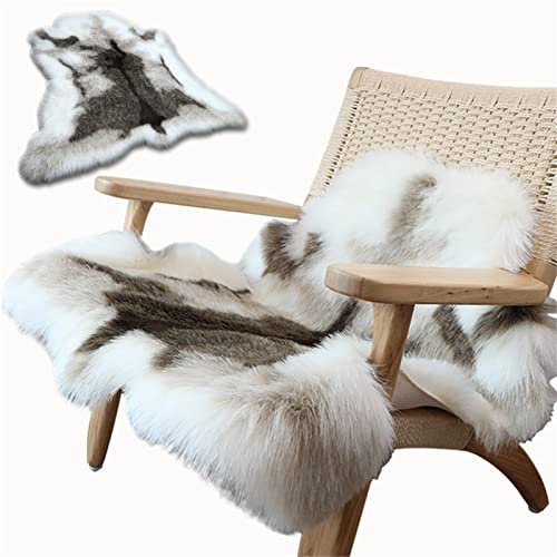 Fuskpäls fårskinn matta fluffigt stolskydd mjukt lurvigt område matta imitation rent läder soffa kudde oregelbunden form (85 × 90 cm)