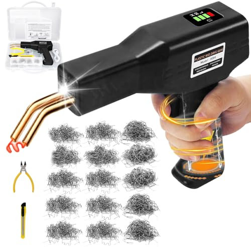 SGZIOO Kabellos Kunststoff Schweißgerät mit 5000mAh Batterie, USB Wiederaufladbares Kunststoff Reparaturset, Plastik Schweißgerät mit 1050 PCS Schweißnägel, Kunstoffschweißgerät für Autos Stoßstange