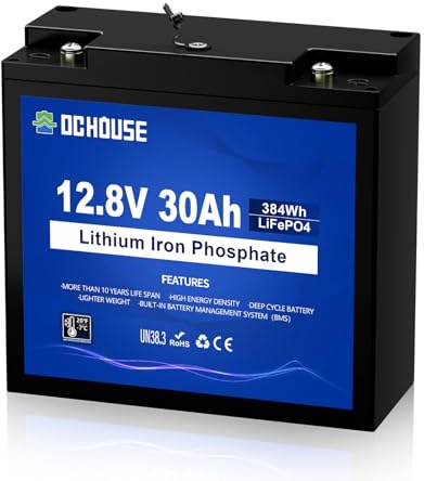 DCHOUSE 12V 30Ah Mini LiFePO4 Batteria al Litio Bassa Temperatura Cut-Off | 30A BMS, 4000+ Cicli Profondi Perfetto per Fish Finder, Trolling Motor, Scooter per Bambini