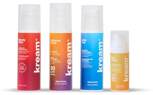 KREAM - La Isla Bonita Pack | Acelerador del Bronceado + Aceite Solar Bronceador SPF30 + After Sun Hidratante + Protector Solar Facial SPF50