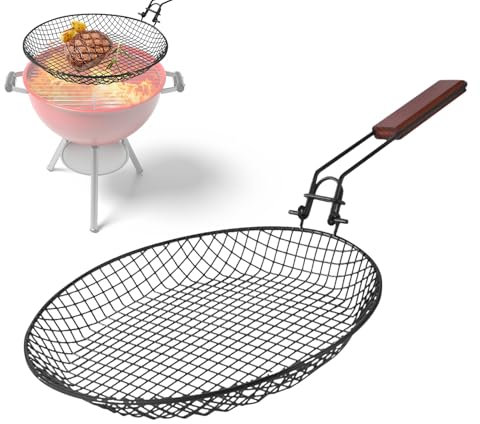 Cesti per grigliate per esterni - per griglia in acciaio inossidabile pieghevoli tondi con manico in legno | Cestino per griglia portatile e pieghevole per campeggio, gamberetti, poi